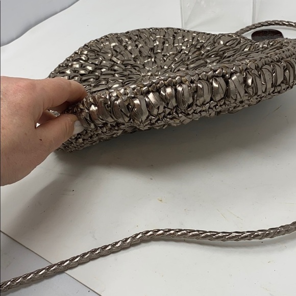 Paula Ferber Metallic Pewter Leather Woven Bag